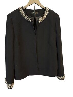 Tahari ASL Luxe Beaded Jacket - Black Size 18